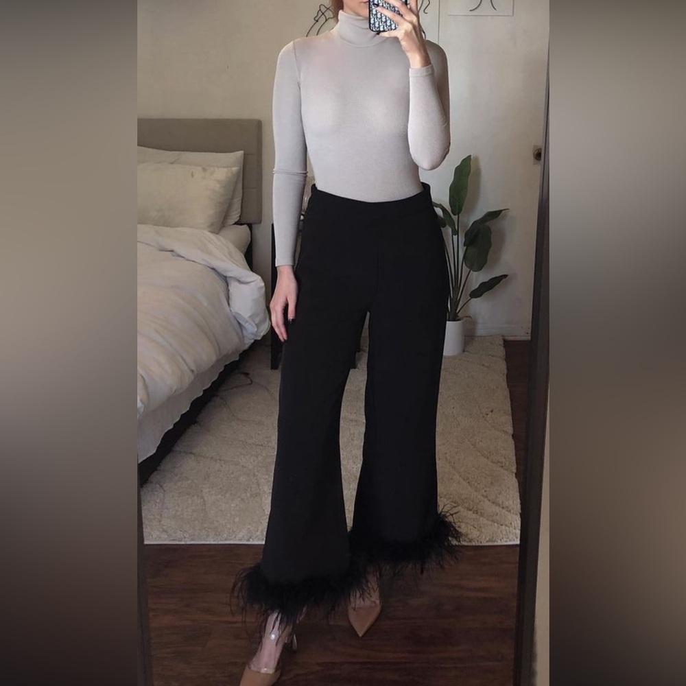 Black feather trimmed pants